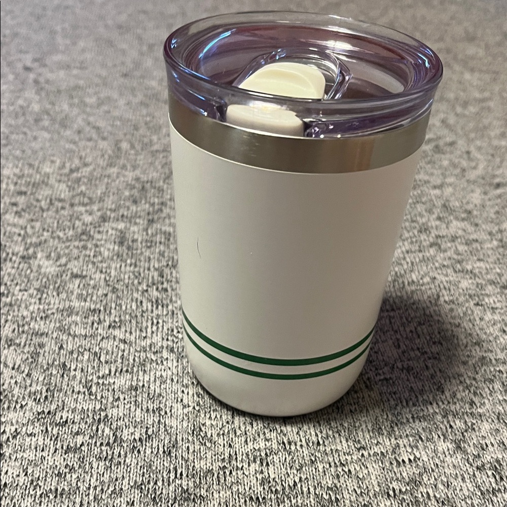 White Tumbler with Green Stripes